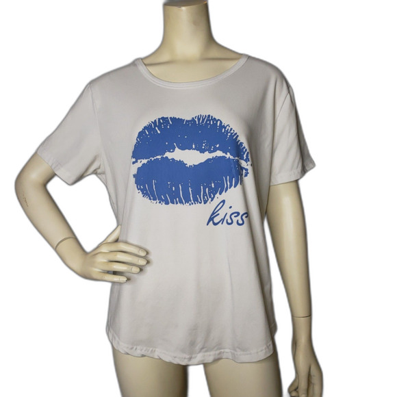 White T Shirt with Blue Lips Graphic Womens Size XL - Picture 4 of 4